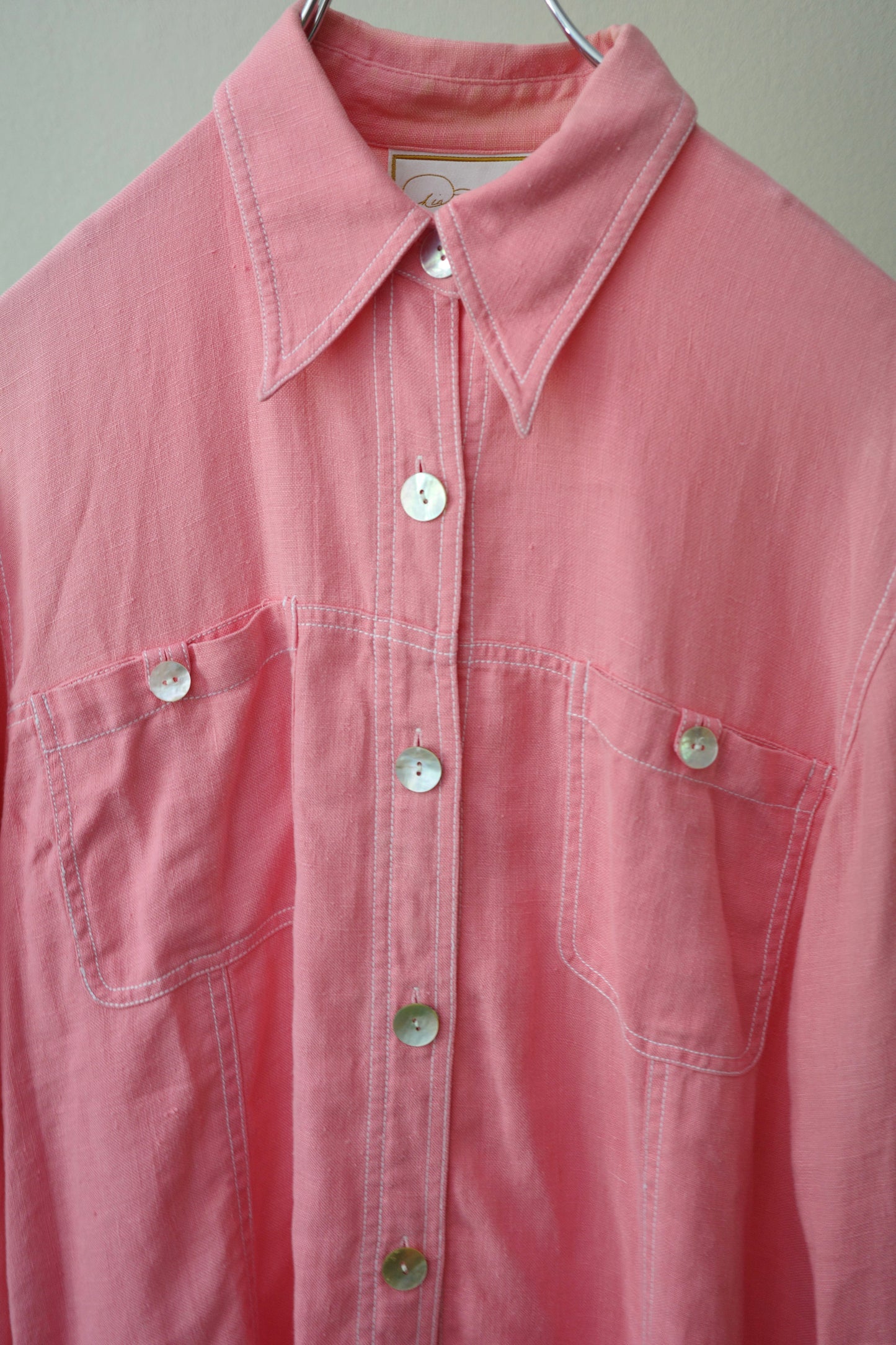 pink linen & shell button shirt