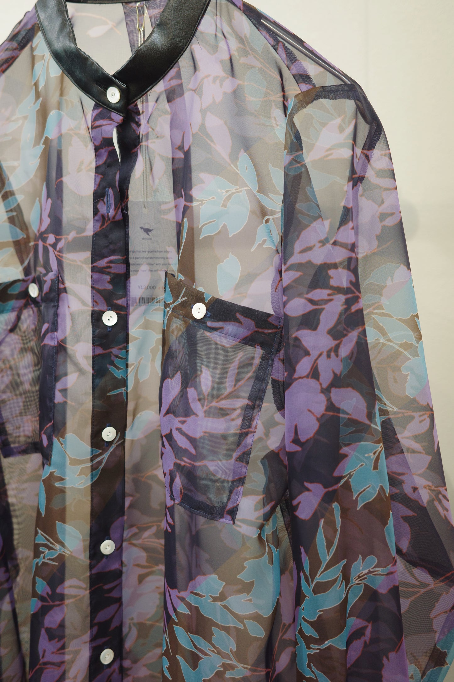 【 A PUPIL 】organdy&eco leather leaf shirt