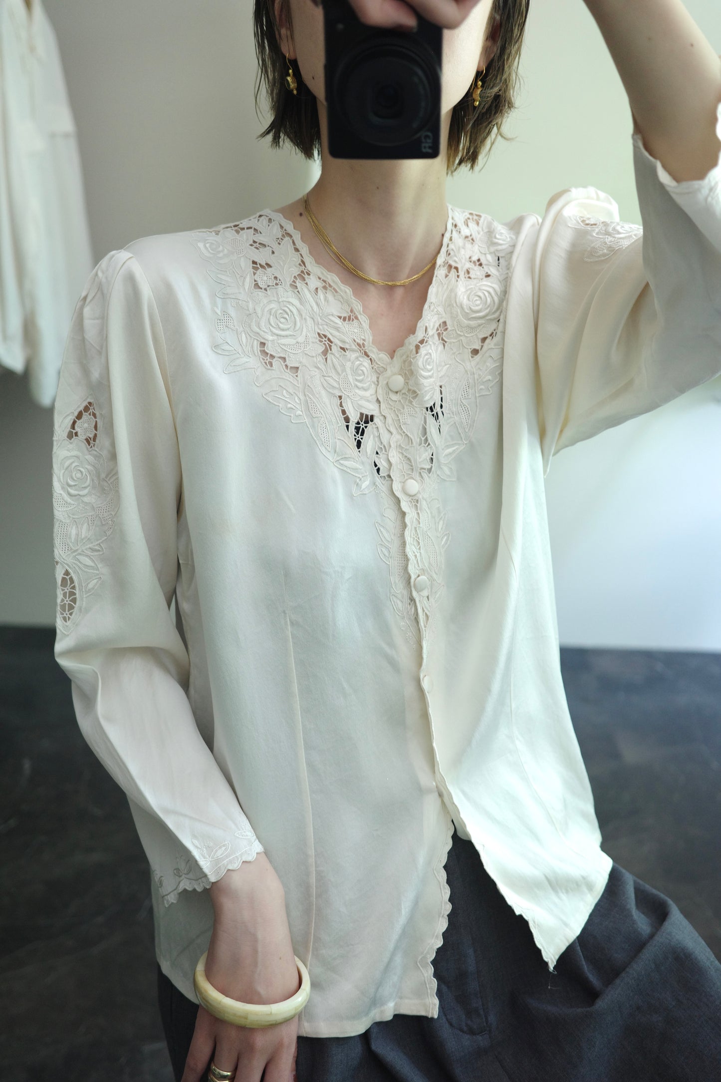 vintage silk embroidery blouse