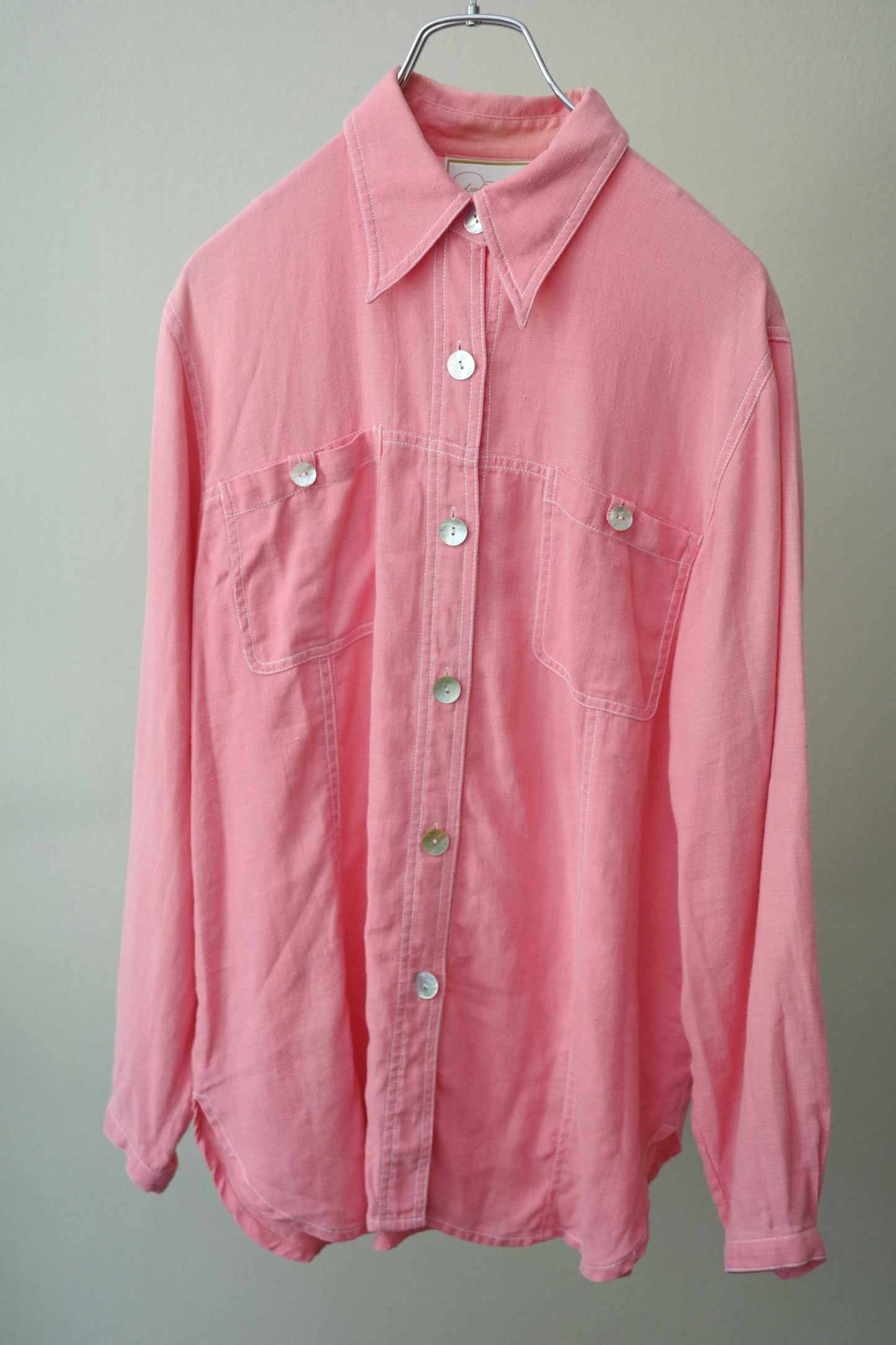 pink linen & shell button shirt