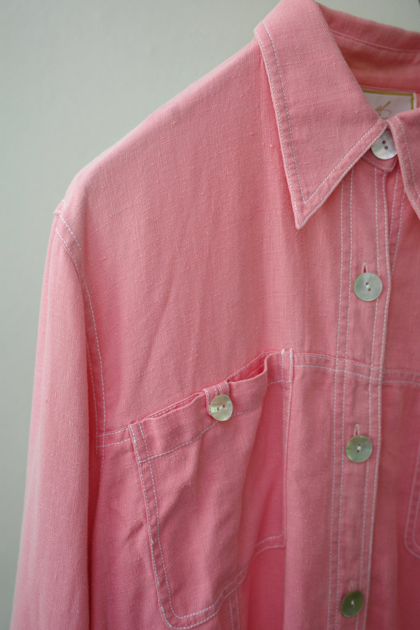 pink linen & shell button shirt