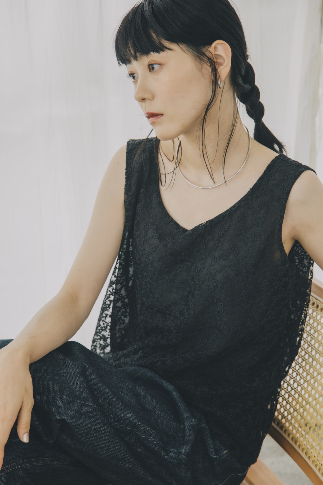 【shimmer 1st item】sleevless lace tops black ※予約商品