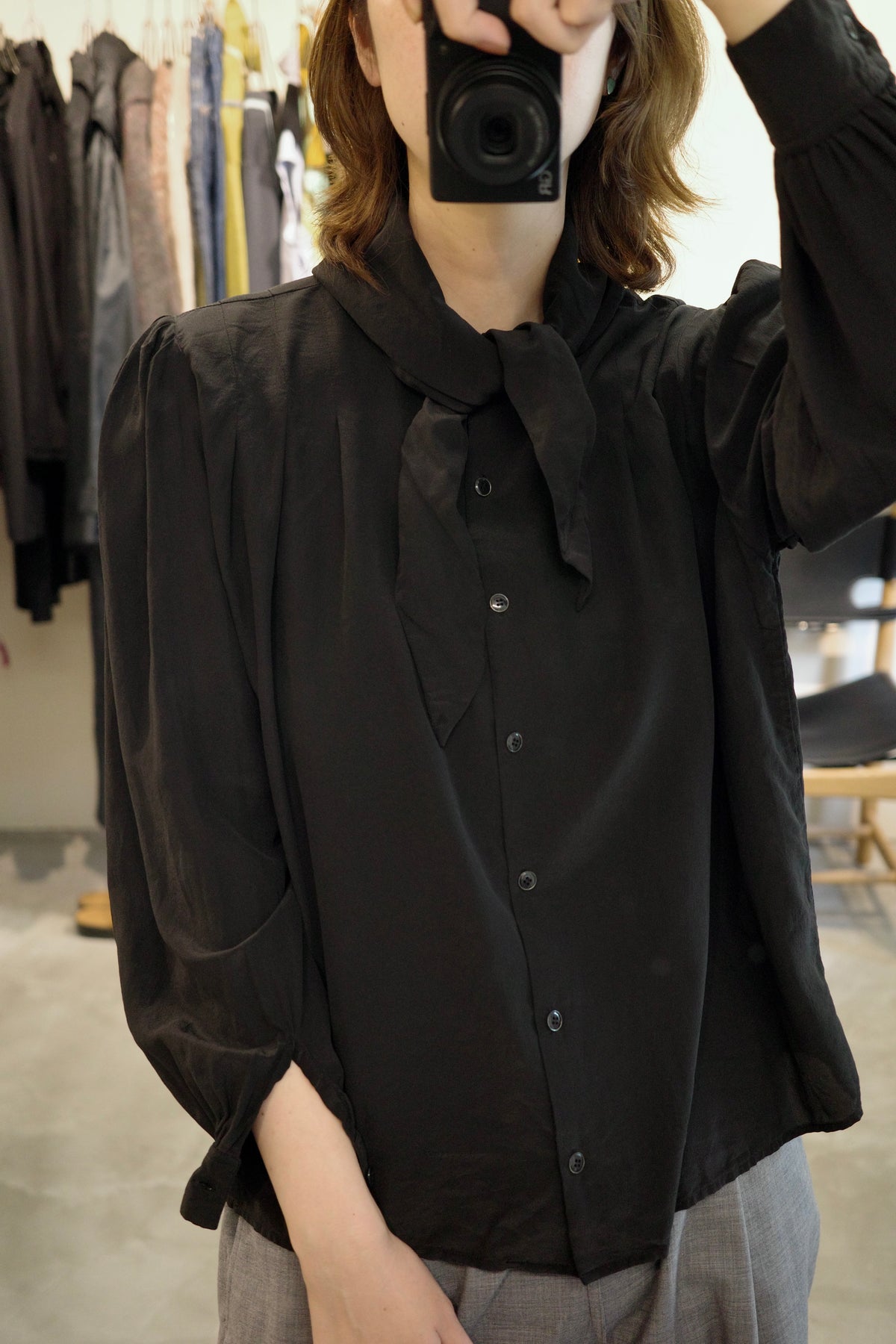 Vintage Black Scarf Collar Blouse