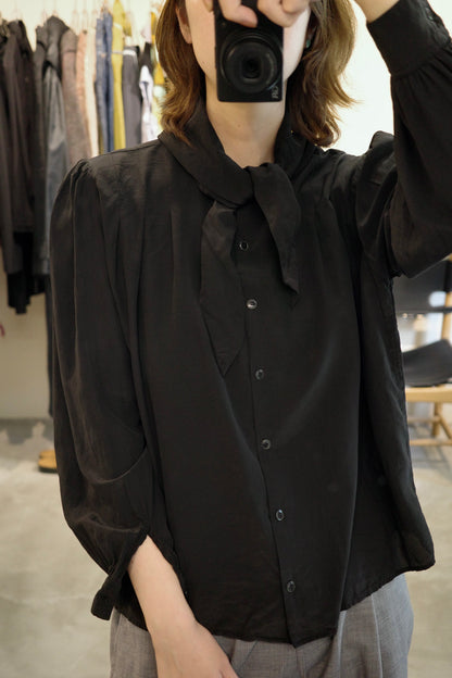 Vintage Black Scarf Collar Blouse