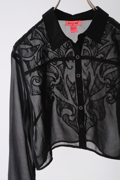 sheer embroidery black blouse