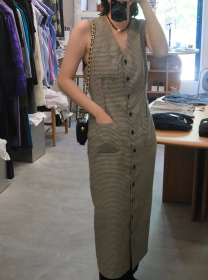Houndstooth Check Sleeveless Dress