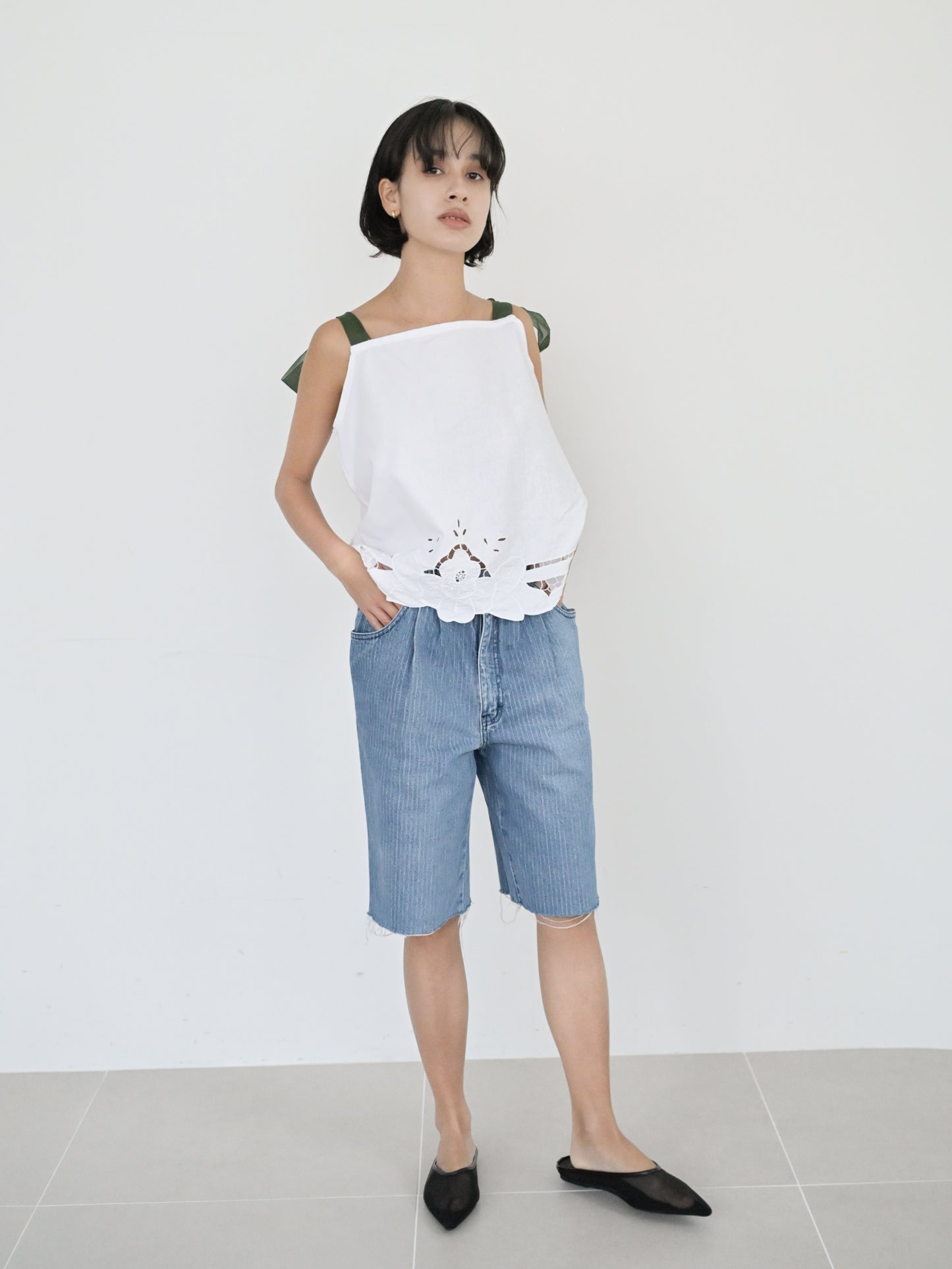 'Re•lace' green ribbon tops