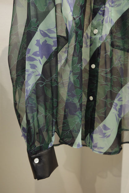 【 A PUPIL 】organdy&eco leather leaf shirt