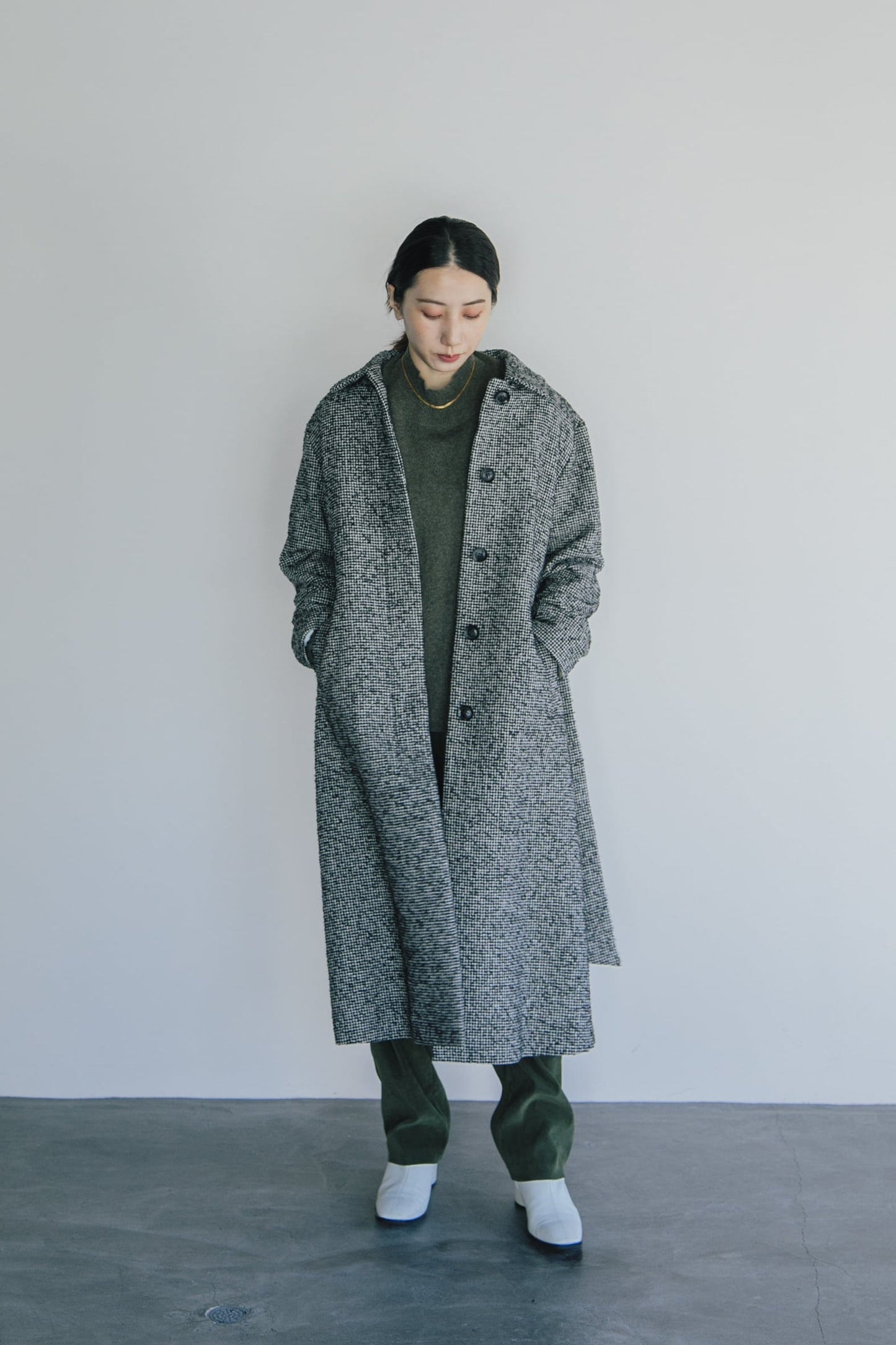 【 a pupil 】ribbon belted tweed coat