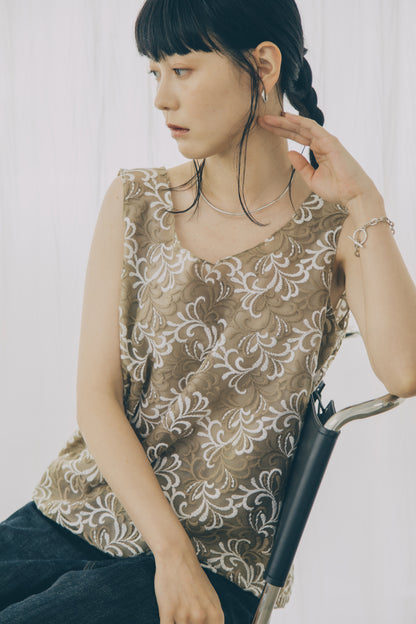 【shimmer 1st item】sleevless lace tops (brown&white) ※予約商品