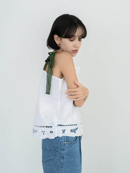 'Re•lace' green ribbon tops