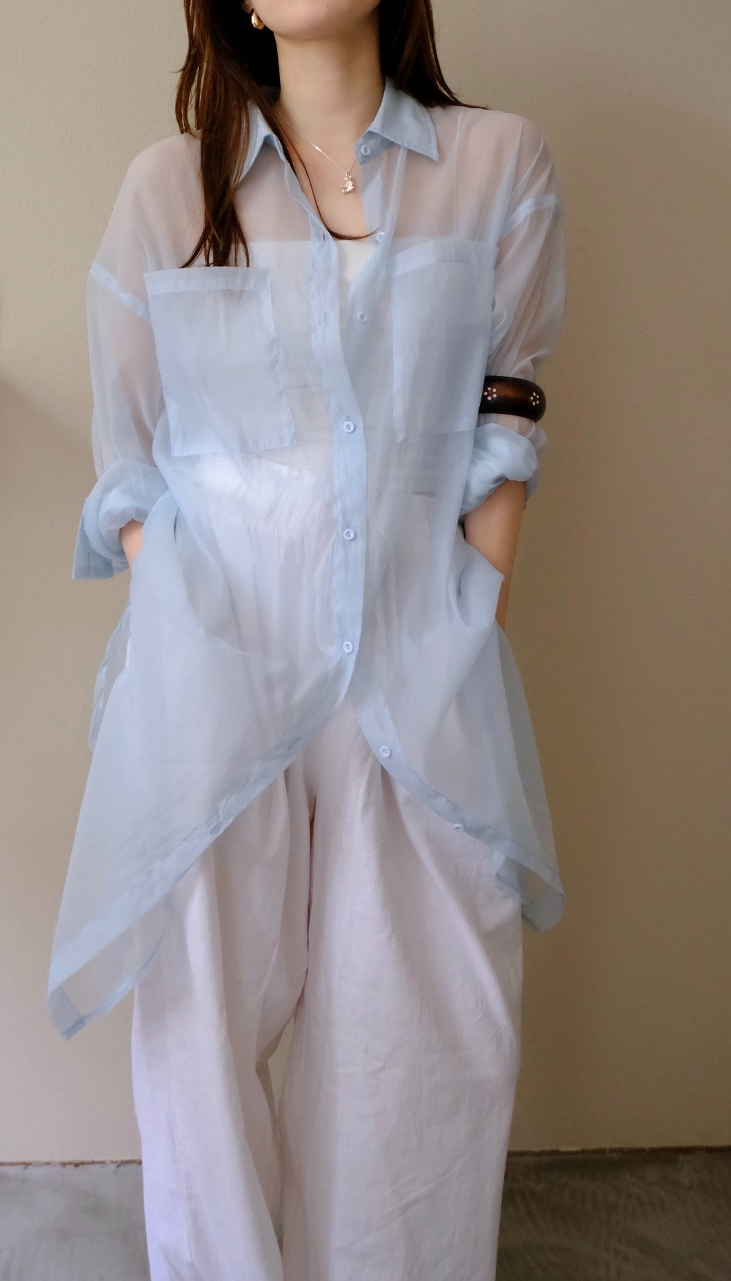 Vintage White Sheer Contrast Shirt