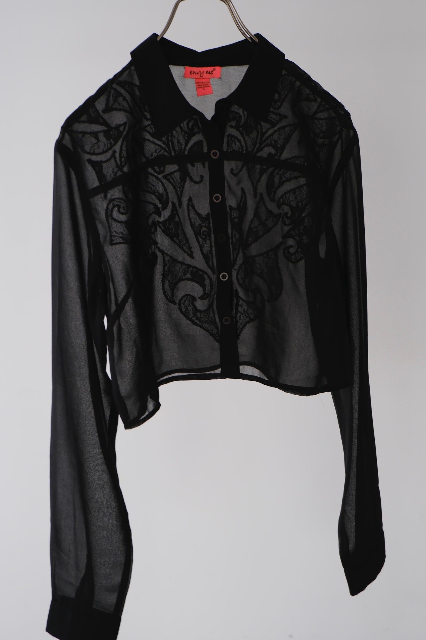 sheer embroidery black blouse