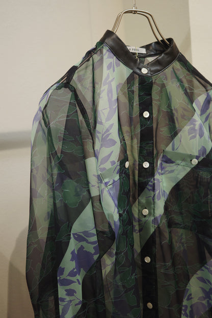 【 A PUPIL 】organdy&eco leather leaf shirt