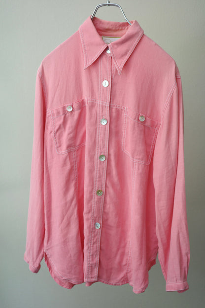 pink linen & shell button shirt