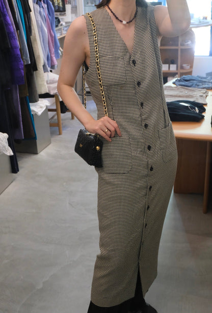 Houndstooth Check Sleeveless Dress