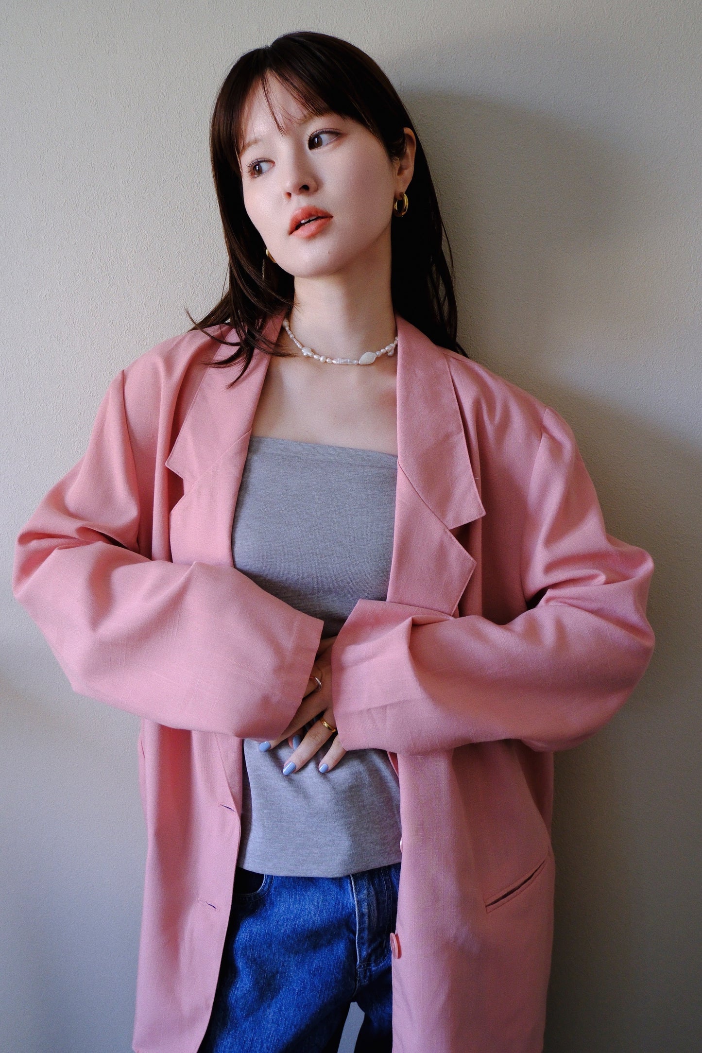 sakura pink linen jacket