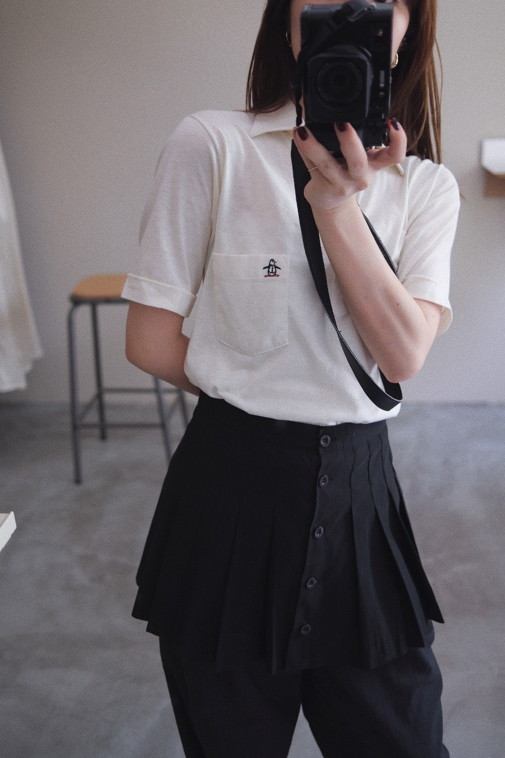 Vintage Button Pleated Mini Skirt