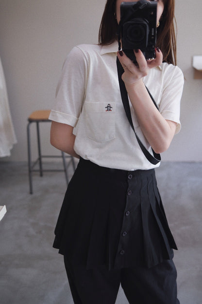 Vintage Button Pleated Mini Skirt
