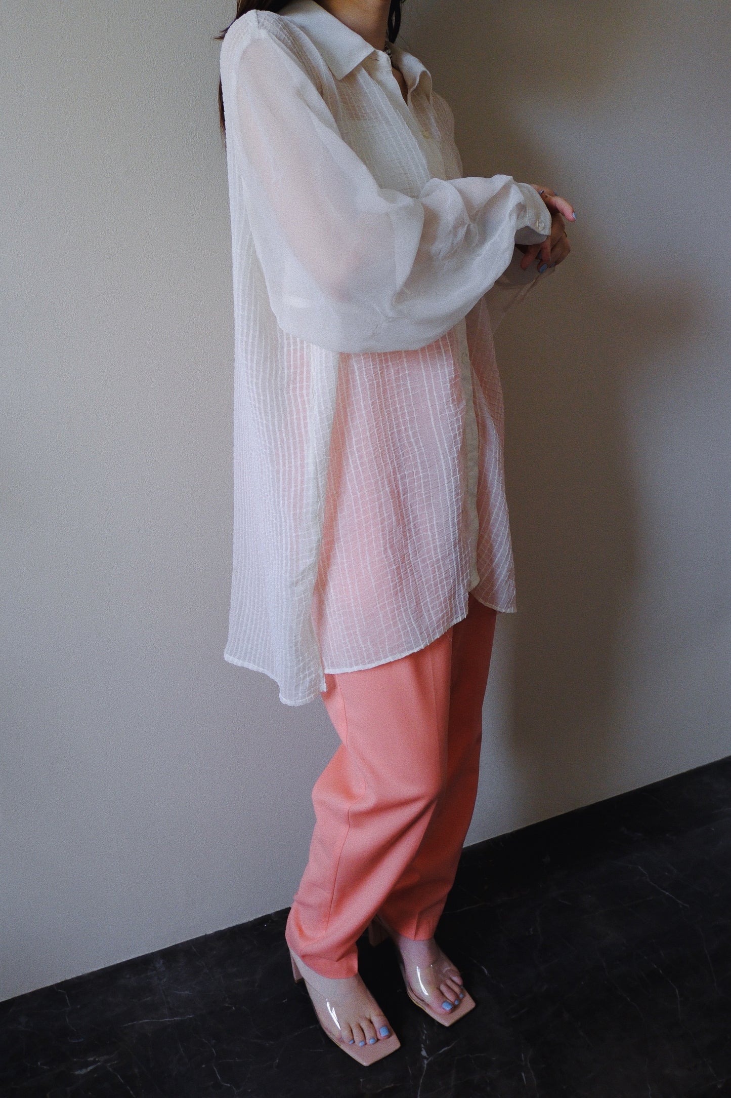 big pattern sheer shirt