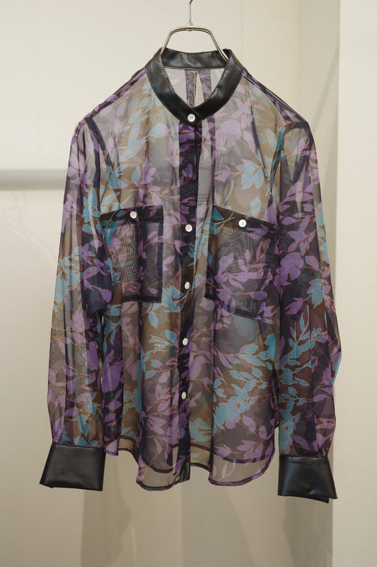 【 A PUPIL 】organdy&eco leather leaf shirt
