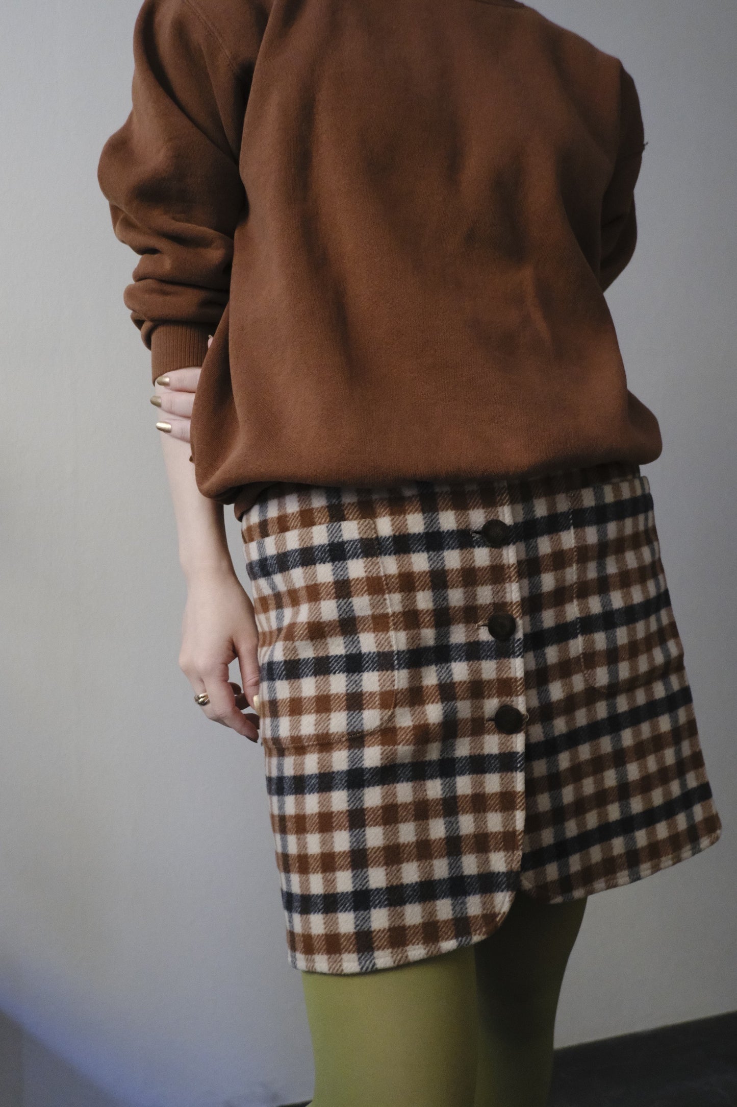 brown check mini skirt