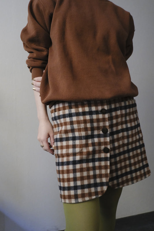 brown check mini skirt