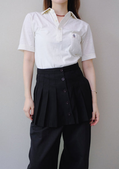 Vintage Button Pleated Mini Skirt