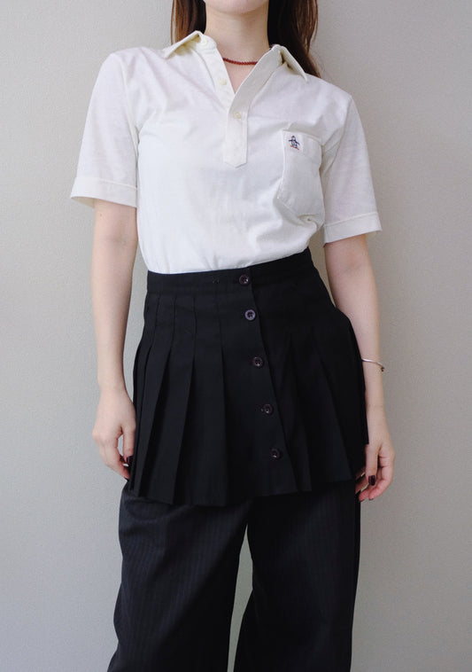 Vintage Button Pleated Mini Skirt