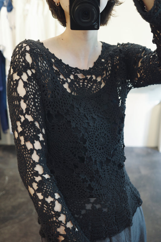 vintage black crochet tops