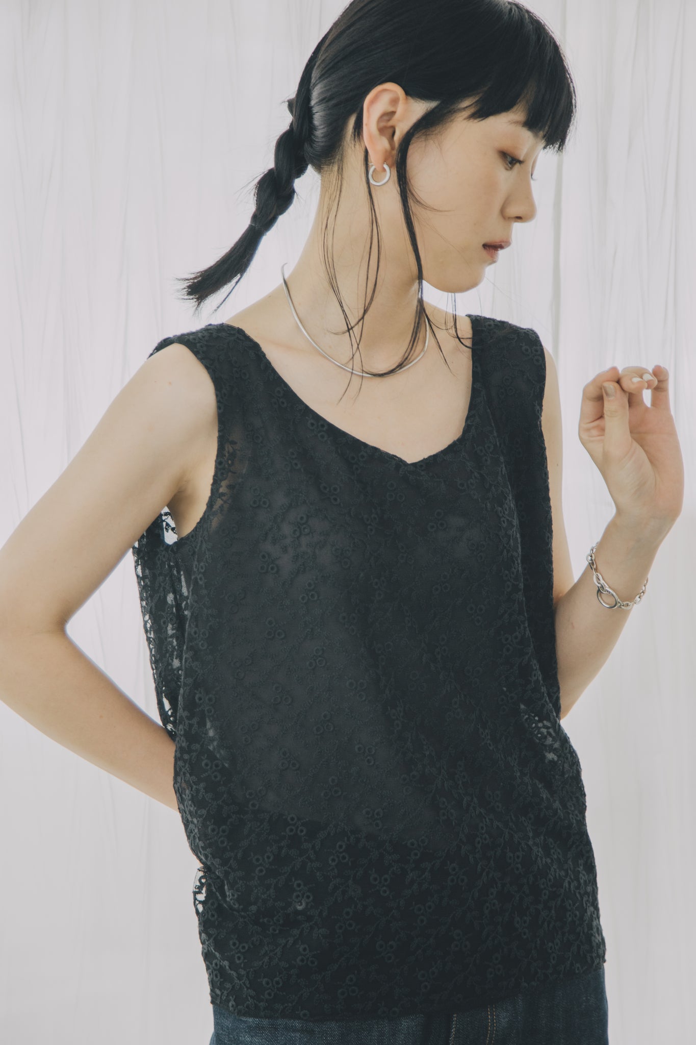 【shimmer 1st item】sleevless lace tops black ※予約商品