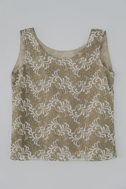 【shimmer 1st item】sleevless lace tops (brown&white) ※予約商品