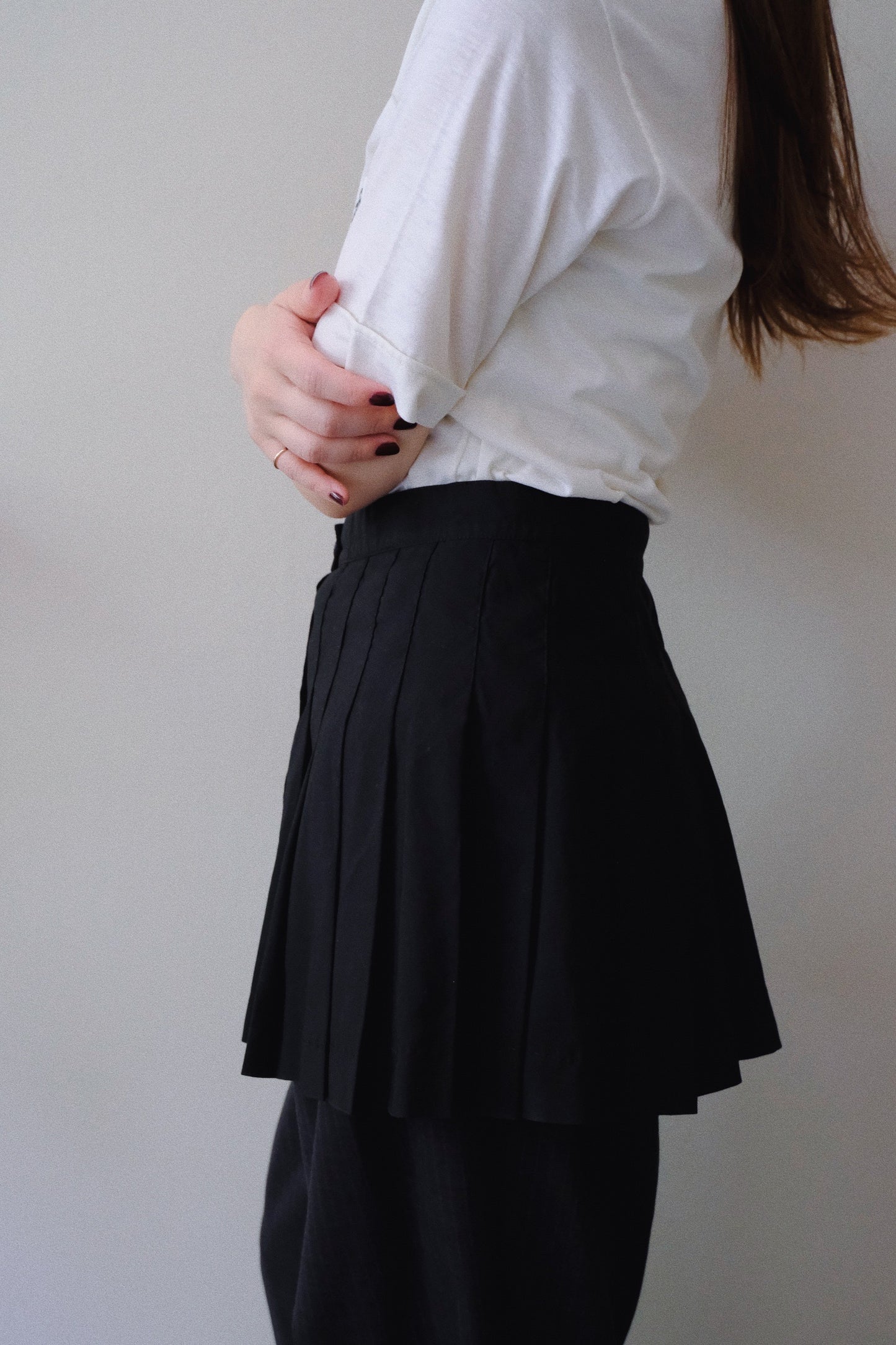 Vintage Button Pleated Mini Skirt