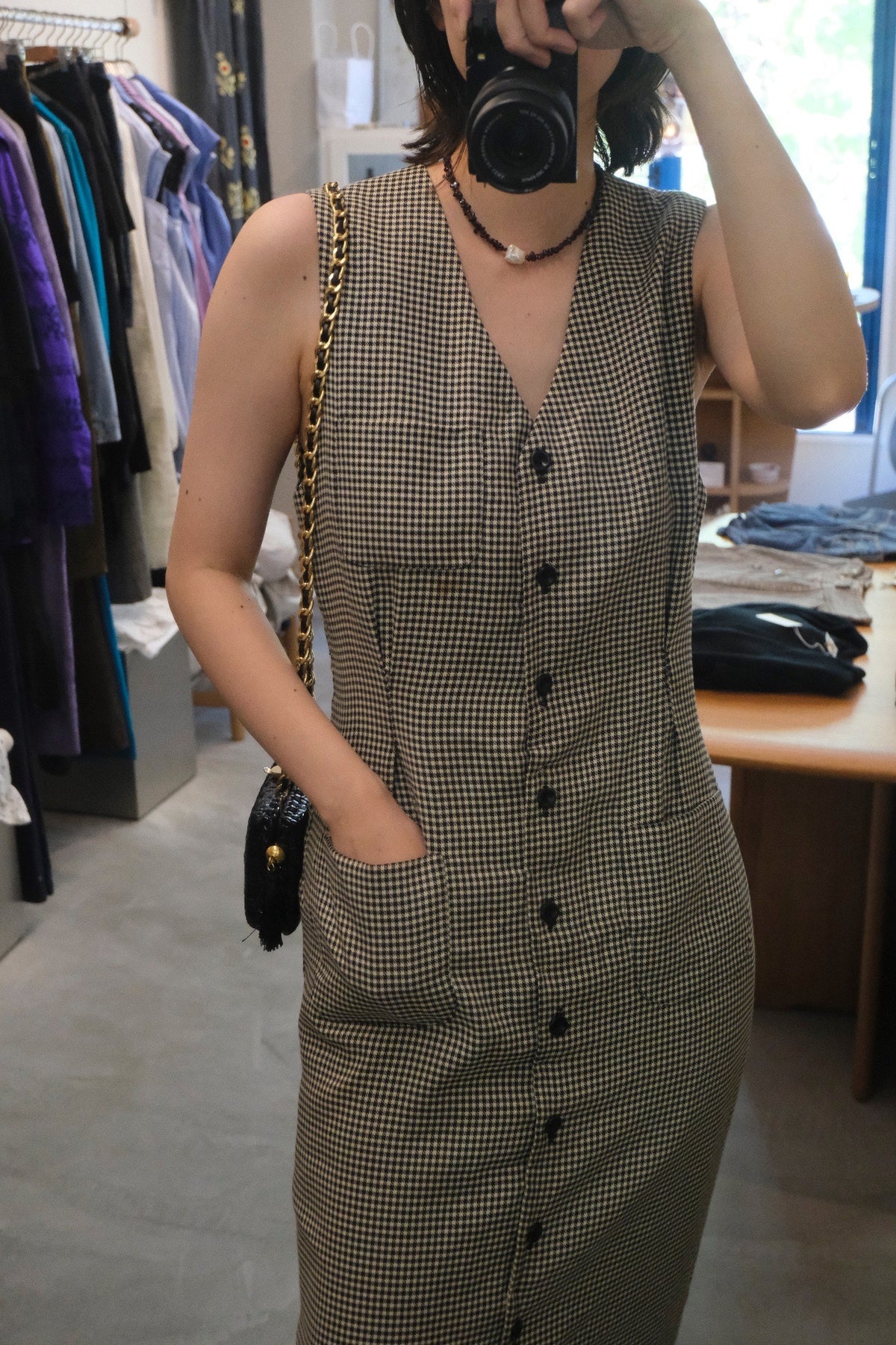 Houndstooth Check Sleeveless Dress
