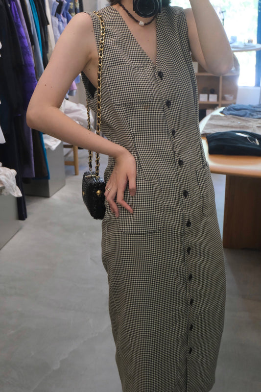 Houndstooth Check Sleeveless Dress