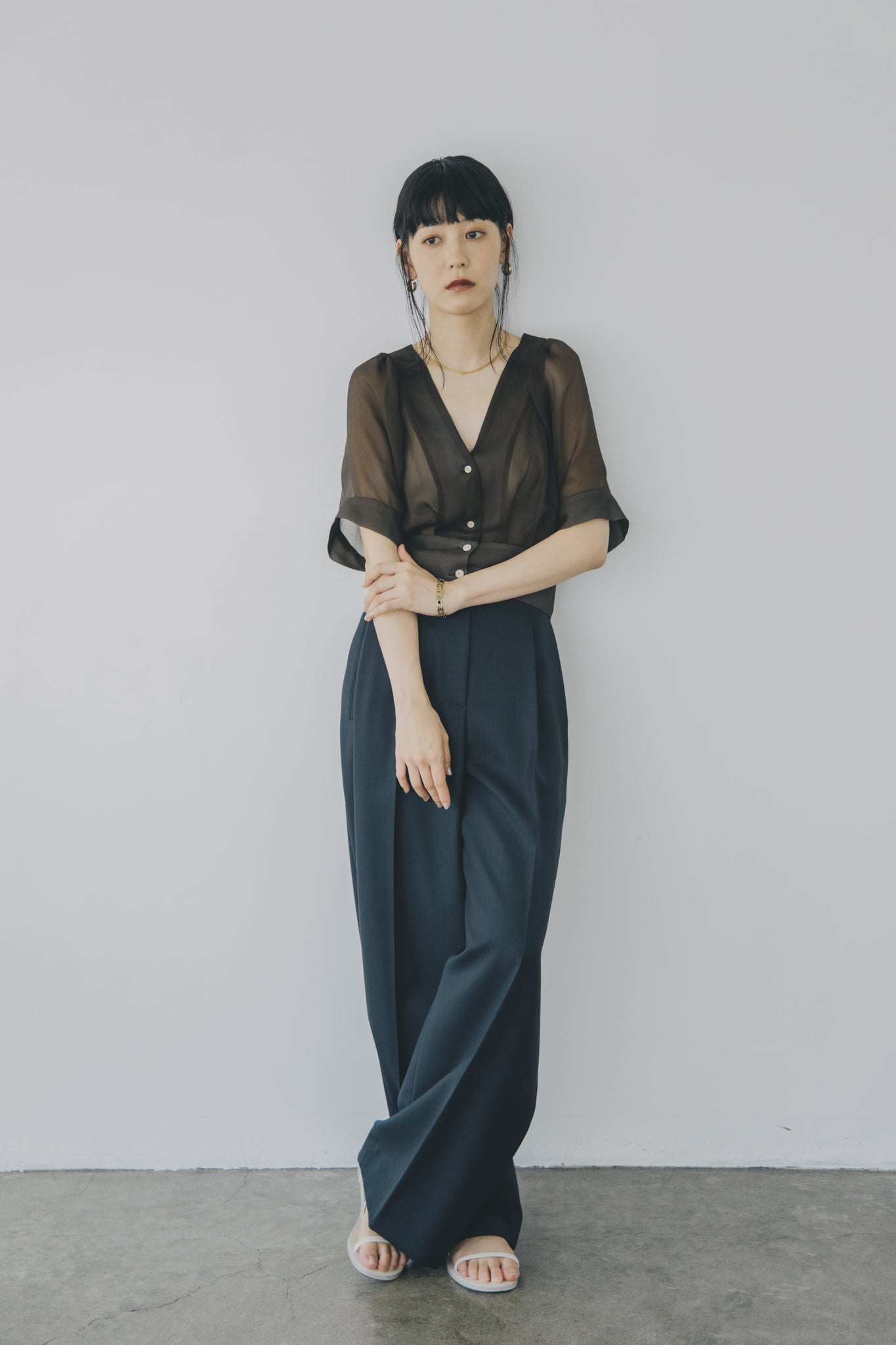 【A PUPIL shimmer別注】georgette blouse (brown)