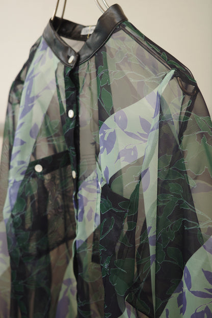 【 A PUPIL 】organdy&eco leather leaf shirt
